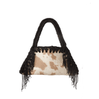 fronte borsa all'uncinetto fatta a mano modello MORGANA muu con frange laterali, similpelle effetto muccato - MUSUBI