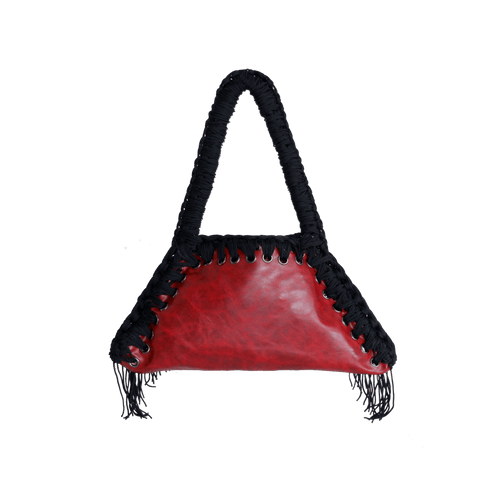 retro borsa all'uncinetto fatta a mano modello MORGANA lava, similpelle effetto vintage rosso - MUSUBI