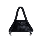 retro borsa all'uncinetto fatta a mano modello MORGANA quadra, similpelle intrecciata nera - MUSUBI