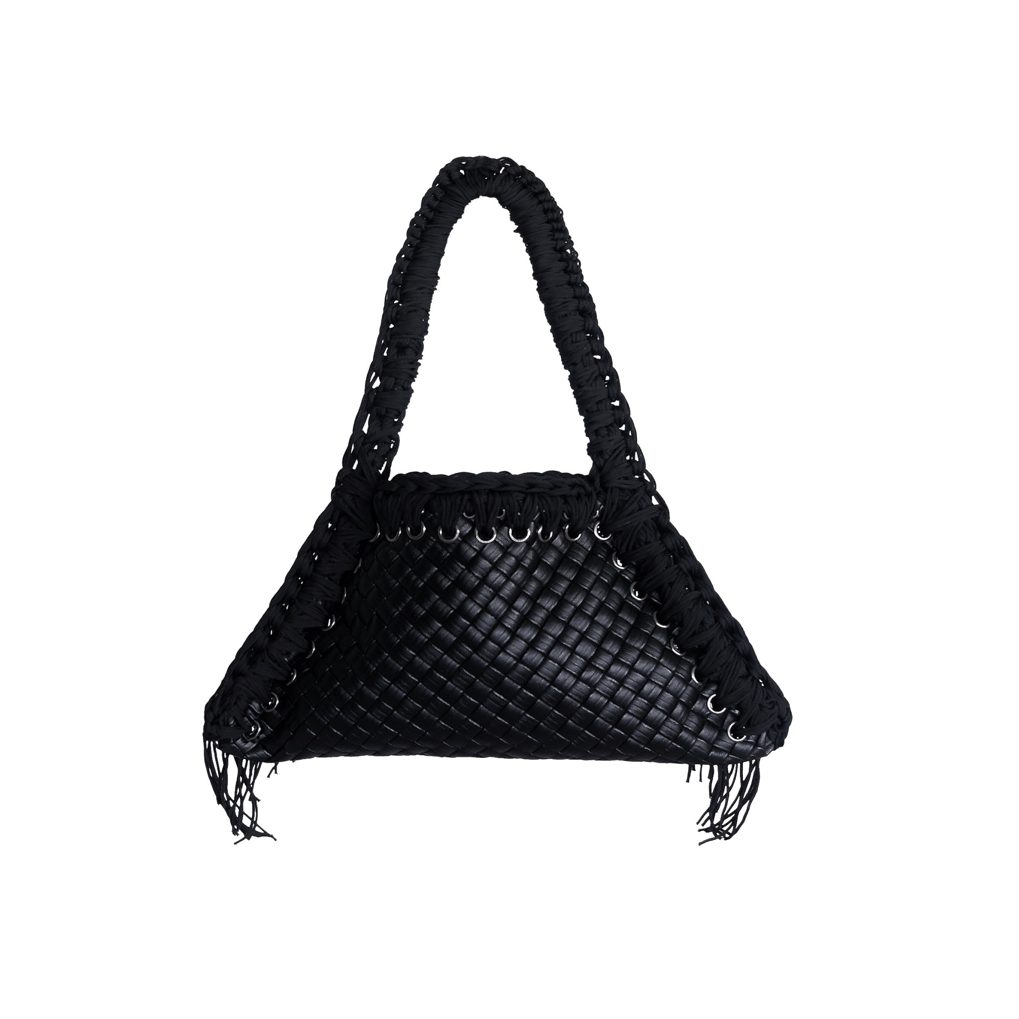 retro borsa all'uncinetto fatta a mano modello MORGANA quadra, similpelle intrecciata nera - MUSUBI