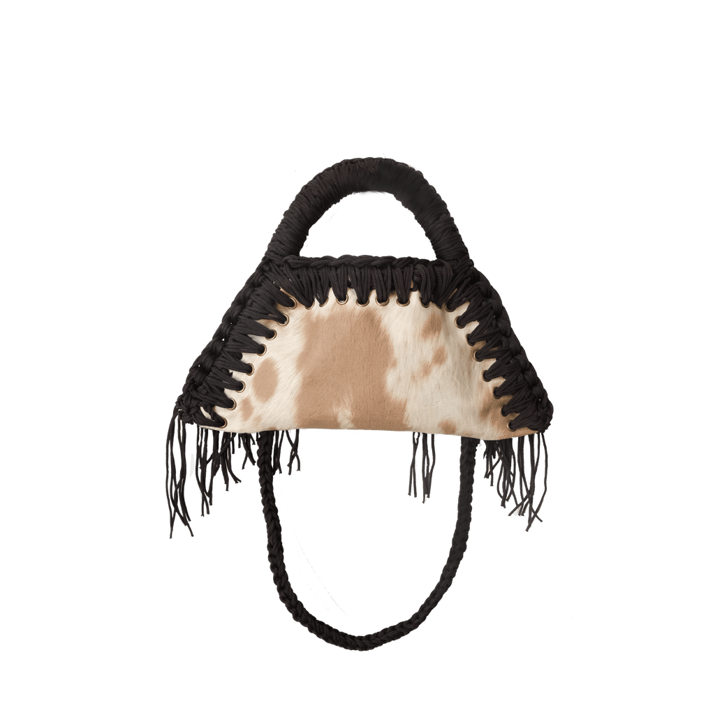 retro borsa all'uncinetto fatta a mano modello MORGANA mini muu, similpelle effetto muccato - MUSUBI
