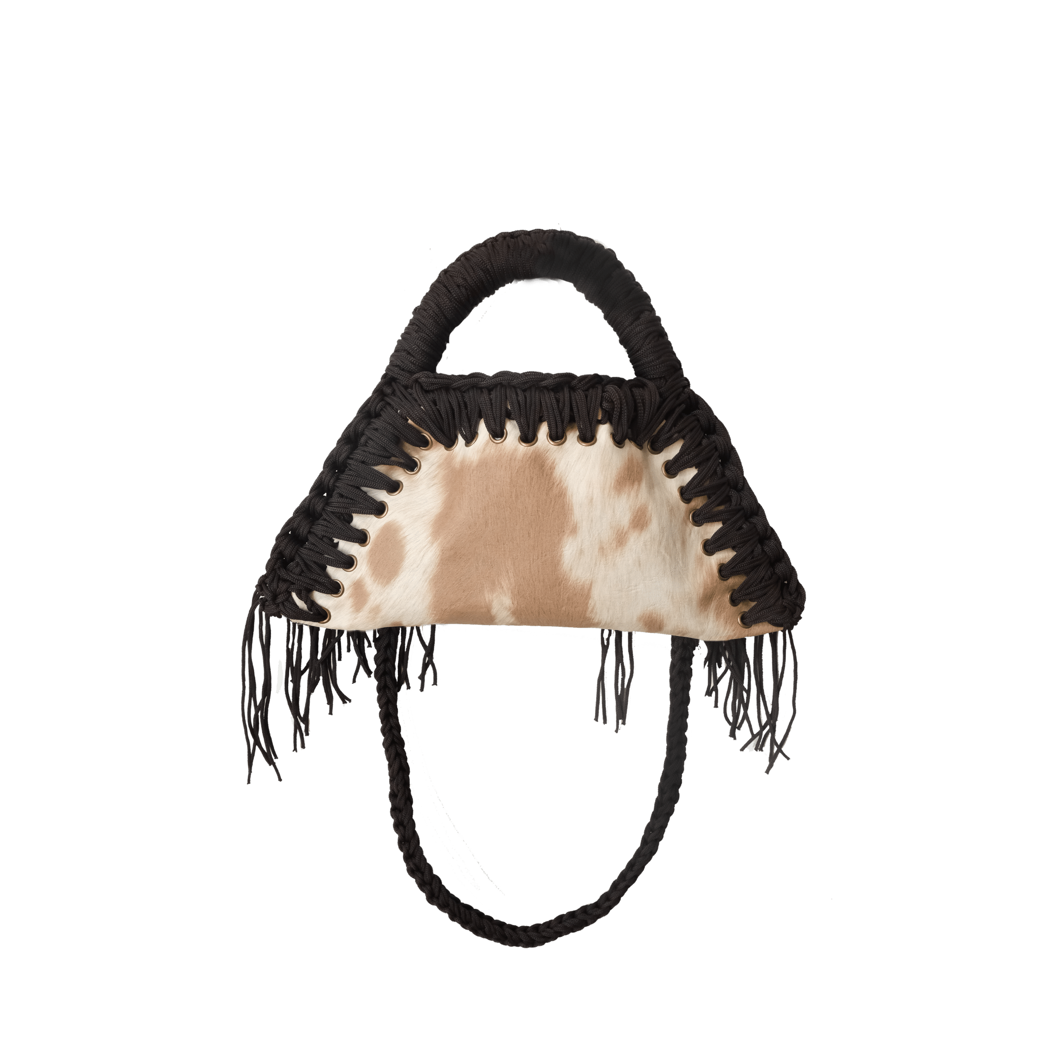 retro borsa all'uncinetto fatta a mano modello MORGANA mini muu, similpelle effetto muccato - MUSUBI