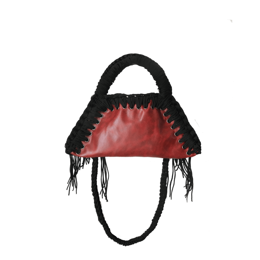 retro borsa all'uncinetto fatta a mano modello MORGANA mini lava, similpelle effetto vintage rosso - MUSUBI