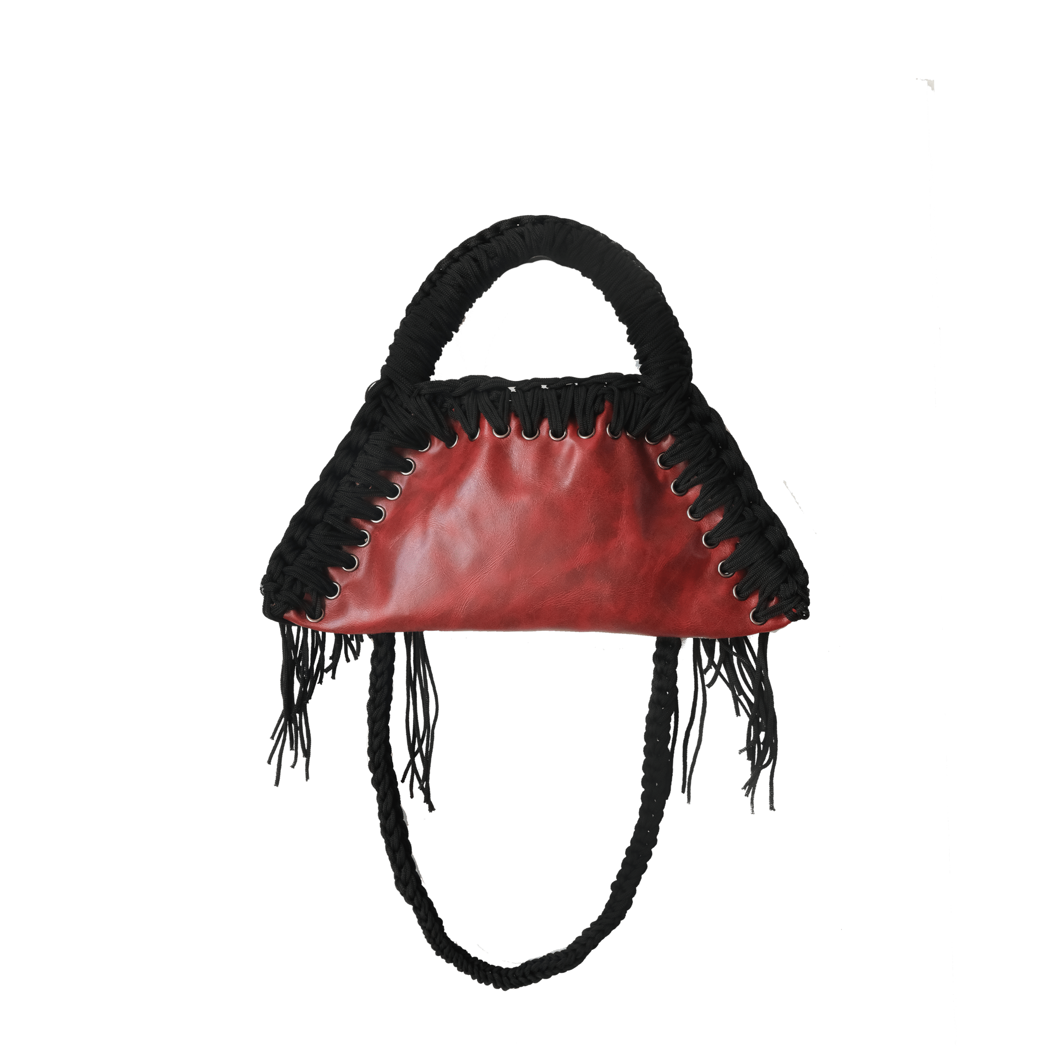 retro borsa all'uncinetto fatta a mano modello MORGANA mini lava, similpelle effetto vintage rosso - MUSUBI