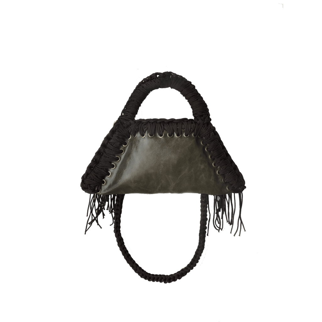 retro borsa all'uncinetto fatta a mano modello MORGANA mini oliva, similpelle effetto vintage verde - MUSUBI