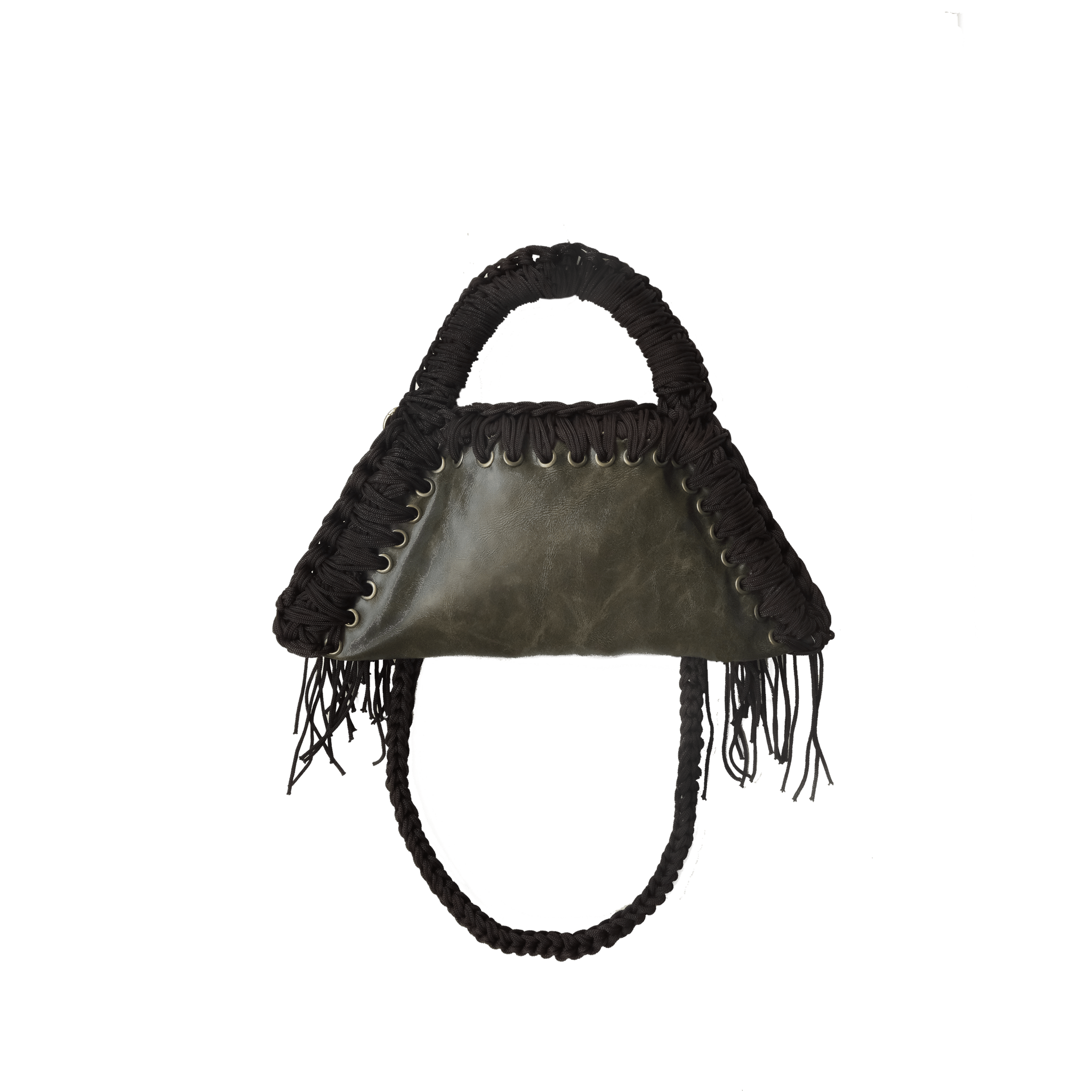 retro borsa all'uncinetto fatta a mano modello MORGANA mini oliva, similpelle effetto vintage verde - MUSUBI
