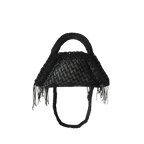 retro borsa all'uncinetto fatta a mano modello MORGANA mini quadra, similpelle intrecciata nera - MUSUBI
