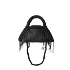 retro borsa all'uncinetto fatta a mano modello MORGANA mini exuvia, similpelle nera stampata coccodrillo - MUSUBI