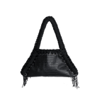 retro borsa all'uncinetto fatta a mano modello MORGANA exuvia, similpelle nera stampata coccodrillo - MUSUBI